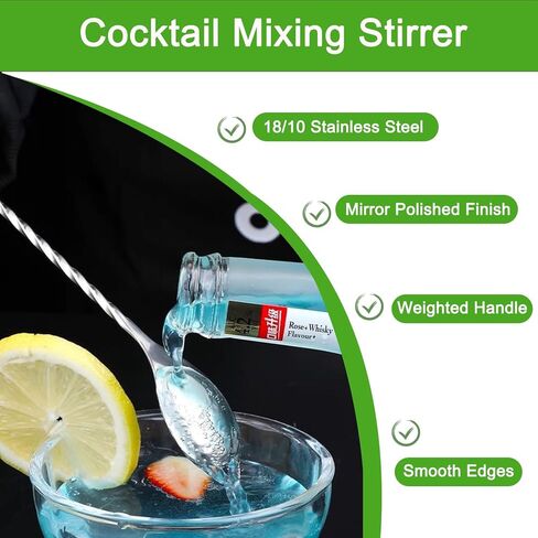 ABK 6PCS 12 Inch Bar Spoon，18/10 Stainless Steel Spiral Pattern Cocktail Stirrers Spoons ，Long Handle Cocktail Mixing Stirrers in Kuwait