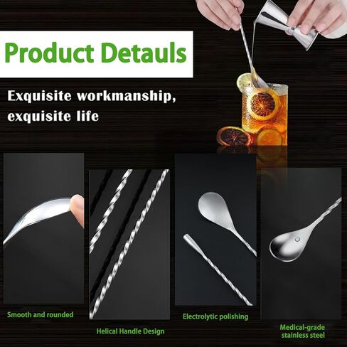 ABK 6PCS 12 Inch Bar Spoon，18/10 Stainless Steel Spiral Pattern Cocktail Stirrers Spoons ，Long Handle Cocktail Mixing Stirrers in Kuwait