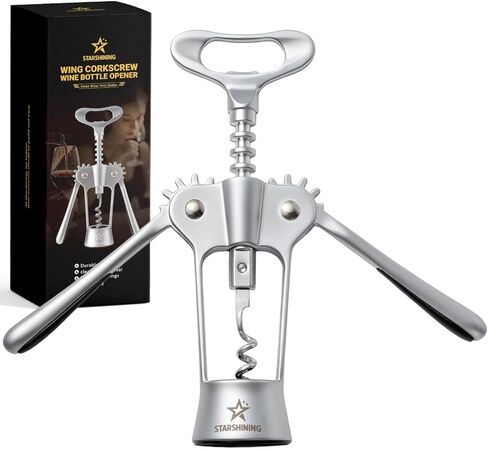 Wine Opener,Heavy-Duty Zinc Alloy Wing Corkscrew Wine Bottle Opener with Sharp Spiral Screw,Round Handles,Matte Silver in Saudi Arabia