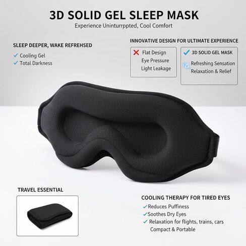 قناع جل تبريد ثلاثي الأبعاد للعين - قناع نوم بارد ودافئ قابل لإعادة الاستخدام، حزمة ثلج هلامية ناعمة للانتفاخ وتخفيف الهالات السوداء وراحة الصداع in Kuwait
