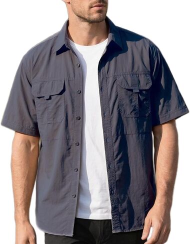 Men's Short Sleeve Quick-Dry Fishing Shirts with Breathable Fabric | Ultra Lightweight & Easy to Carry, Skin-Friendly Fabric, Wrinkle Resistant, Wearproof, Fade Resistant, UPF 50+ & Waterproof in Saudi Arabia