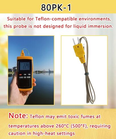80PK-1 K-Type Temperature Bead Probe Compatible with Fluke Multimeter,-40 to 260°C Temperature Line with Connector(1-Meter Long) in Saudi Arabia