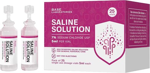 BASE LABORATORIES 7٪ قوارير محلول ملحي - متعددة الاستخدامات 7٪ أمبولات ملحية من كلوريد الصوديوم - محلول ملحي خالٍ من المواد الحافظة قوارير للاستخدام الفردي - قوارير من الدرجة USP 25 × عدد 5 مل in Kuwait