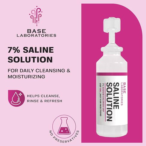 BASE LABORATORIES 7٪ قوارير محلول ملحي - متعددة الاستخدامات 7٪ أمبولات ملحية من كلوريد الصوديوم - محلول ملحي خالٍ من المواد الحافظة قوارير للاستخدام الفردي - قوارير من الدرجة USP 25 × عدد 5 مل in Kuwait