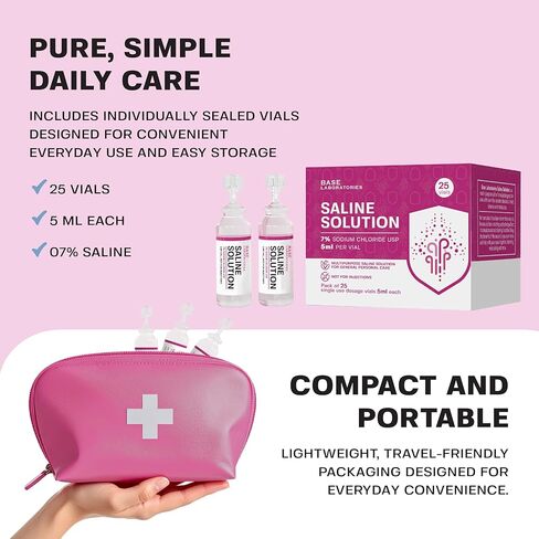 BASE LABORATORIES 7٪ قوارير محلول ملحي - متعددة الاستخدامات 7٪ أمبولات ملحية من كلوريد الصوديوم - محلول ملحي خالٍ من المواد الحافظة قوارير للاستخدام الفردي - قوارير من الدرجة USP 25 × عدد 5 مل in Kuwait