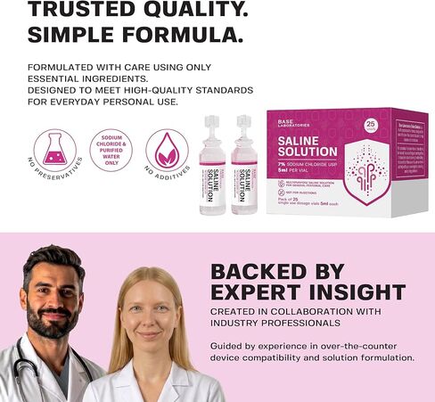BASE LABORATORIES 7٪ قوارير محلول ملحي - متعددة الاستخدامات 7٪ أمبولات ملحية من كلوريد الصوديوم - محلول ملحي خالٍ من المواد الحافظة قوارير للاستخدام الفردي - قوارير من الدرجة USP 25 × عدد 5 مل in Kuwait