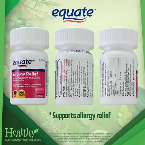 Healthy Surplus® Vital Volumes Tips Card & Equate Allergy Relief Diphenhydramine HCL, 25 mg 100 Tablets - 2 Pack -Bundle in Saudi Arabia