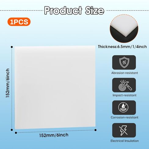 Hdpe Sheet 1/4 Inch Thick, 6" x 6" High Density Polyethylene Board, Thick Plastic Sheet for Craft, Plastic Cutting Board, Heavy Duty Industry in Kuwait