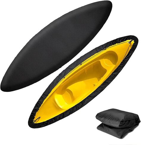 Kayak Cover for Outdoor Storage Waterproof Dustproof Kayak Canoe UV Resistant Fishing Boat Cover - Black (7-8ft) in Kuwait