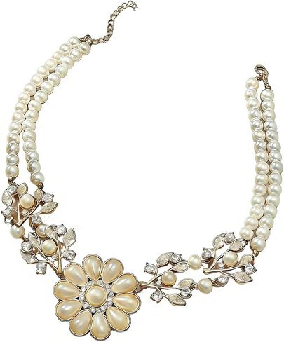 Chunky Flower Pearl Choker for Women Layered Cubic Zirconia Pearl Floral Leaf Necklace Exaggerated Crystal Flower Cluster Statement Necklace Jewelry Present in Saudi Arabia