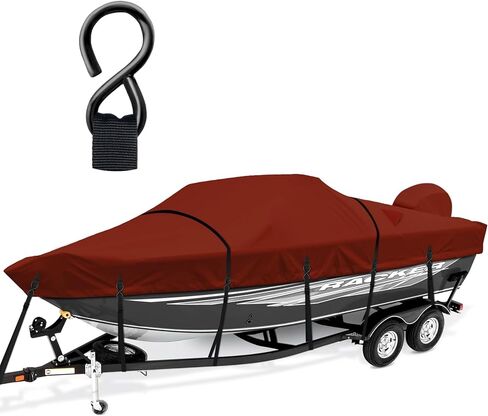 Boat Cover, Heavy Duty 1200D Waterproof Boat Covers 17-19ft with Motor Cover and Windproof Adjustable Metal Buckle Fits Bass,V-Hull,Tri-Hull,Runabout Boat,Burgundy in Kuwait