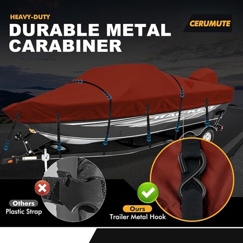 Boat Cover, Heavy Duty 1200D Waterproof Boat Covers 17-19ft with Motor Cover and Windproof Adjustable Metal Buckle Fits Bass,V-Hull,Tri-Hull,Runabout Boat,Burgundy in Kuwait