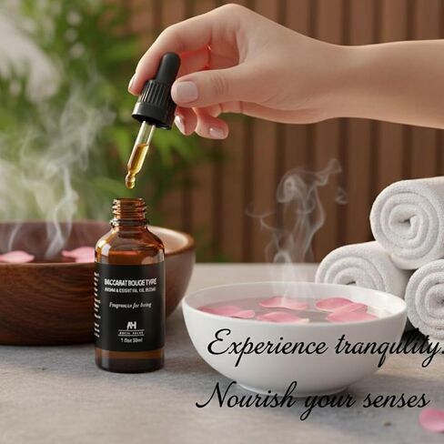 زيت ناشر للروائح الفندقية مستوحى من رائحة فندق باكارات 30 مل - عطر خشبي عنبر للناشر - عطر منزلي ممتاز مع الزعفران والياسمين - زجاجة زيت الزعفران العطرية الزجاجية مع قطارة in Kuwait