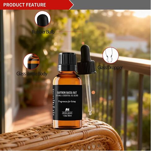 زيت ناشر للروائح الفندقية مستوحى من رائحة فندق باكارات 30 مل - عطر خشبي عنبر للناشر - عطر منزلي ممتاز مع الزعفران والياسمين - زجاجة زيت الزعفران العطرية الزجاجية مع قطارة in Kuwait