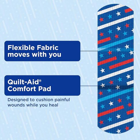 BAND-AID Brand Flexible Fabric Adhesive Bandages, First Aid Comfortable Protection & Wound Care for Minor Cuts & Scrapes, American Stars & Stripes Designs in Red, White & Blue, Assorted Sizes, 45 ct in Saudi Arabia