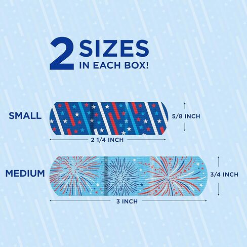 BAND-AID Brand Flexible Fabric Adhesive Bandages, First Aid Comfortable Protection & Wound Care for Minor Cuts & Scrapes, American Stars & Stripes Designs in Red, White & Blue, Assorted Sizes, 45 ct in Saudi Arabia