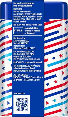 BAND-AID Brand Flexible Fabric Adhesive Bandages, First Aid Comfortable Protection & Wound Care for Minor Cuts & Scrapes, American Stars & Stripes Designs in Red, White & Blue, Assorted Sizes, 45 ct in Saudi Arabia