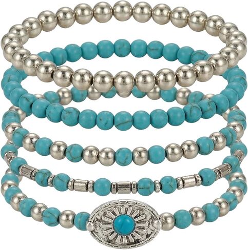 Western Bracelet for Women Turquoise Beaded Bracelets Stackable Beaded Stretch Vintage Boho Jewelry Set Boho Cowboy Country Concert Outfit Accessories in Kuwait