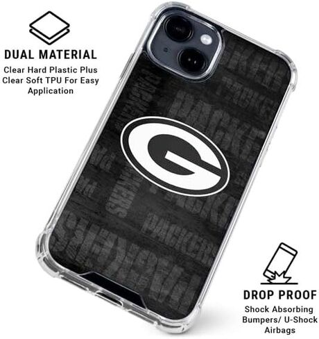 حافظة هاتف Skinit الشفافة متوافقة مع iPhone 15 Plus - تصميم باللونين الأبيض والأسود مرخص رسميًا من NFL Green Bay Packers in Saudi Arabia