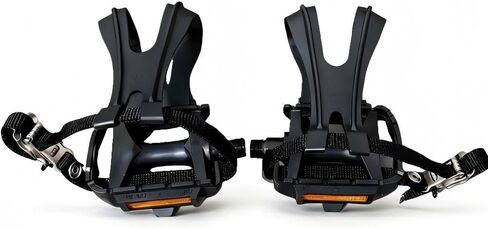 دواسات دراجة واسعة للغاية مع مشابك وأشرطة لأصابع القدم، دواسات منصة كبيرة الحجم مقاس 9/16 بوصة لركوب الدراجات في الأماكن المغلقة وMTB، تصميم مانع للانزلاق لدراجات الطريق in Kuwait