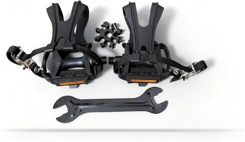 دواسات دراجة واسعة للغاية مع مشابك وأشرطة لأصابع القدم، دواسات منصة كبيرة الحجم مقاس 9/16 بوصة لركوب الدراجات في الأماكن المغلقة وMTB، تصميم مانع للانزلاق لدراجات الطريق in Kuwait