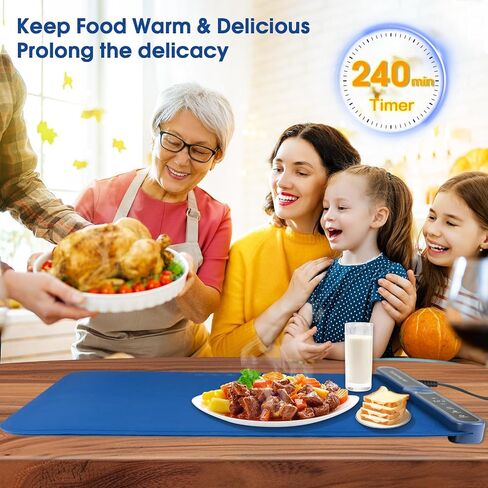 حصيرة تدفئة للطعام، صينية تسخين الطعام الكهربائية من السيليكون مقاس 23 بوصة × 14 بوصة مع درجة حرارة ومؤقت قابلين للتعديل، وسادة تسخين سريعة قابلة للطي للمنزل والمطبخ وحفلات البوفيه، باللون الأزرق، هدايا مثالية لتدفئة المنزل in Kuwait
