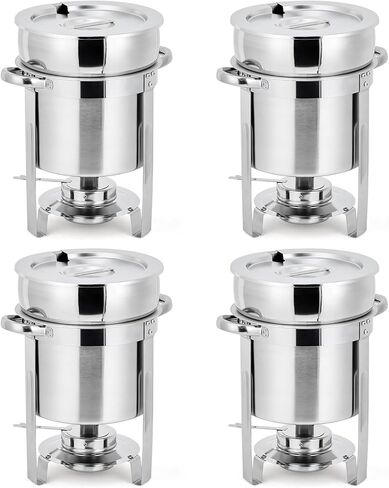 Commercial Soup Chafer 11QT Large Capacity Soup Chafer Sets of 4, Stainless Steel Round Soup Warmer w/Pot, Notched Lid & Fuel Holder, Catering Marmite for Party, Buffet, Food Service in Saudi Arabia