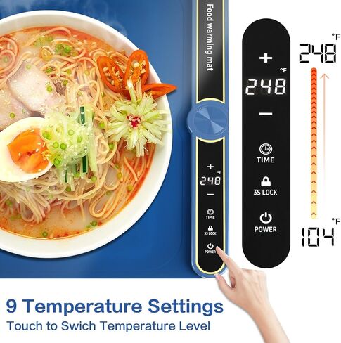 حصيرة تدفئة للطعام، صينية تسخين الطعام الكهربائية من السيليكون مقاس 23 بوصة × 14 بوصة مع درجة حرارة ومؤقت قابلين للتعديل، وسادة تسخين سريعة قابلة للطي للمنزل والمطبخ وحفلات البوفيه، باللون الأزرق، هدايا مثالية لتدفئة المنزل in Kuwait