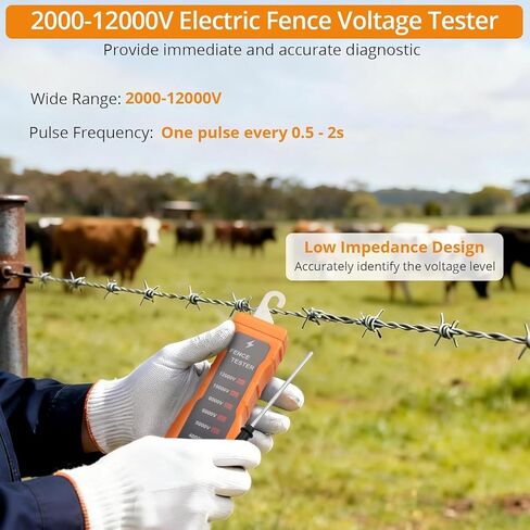 Neoteck 2000-12000V جهاز اختبار الجهد الكهربي للسياج، مكتشف عيوب السياج مع 8 أضواء مؤشر نيون، جهاز اختبار السياج المحمول مناسب لاستكشاف أخطاء المزرعة وأسوار المزرعة وإصلاحها in Saudi Arabia