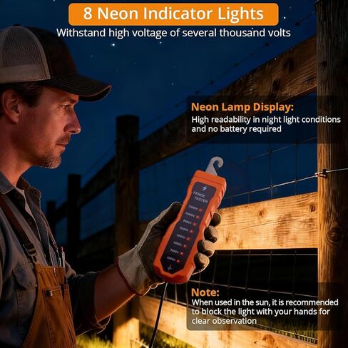 Neoteck 2000-12000V جهاز اختبار الجهد الكهربي للسياج، مكتشف عيوب السياج مع 8 أضواء مؤشر نيون، جهاز اختبار السياج المحمول مناسب لاستكشاف أخطاء المزرعة وأسوار المزرعة وإصلاحها in Saudi Arabia
