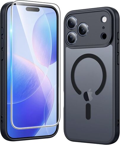 حافظة FNTCASE لهاتف iPhone 17 Pro-Max: حافظات هاتف مغناطيسية غير لامعة مع واقي شاشة متوافق مع Magsafe رفيع مضاد للاصفرار وغطاء خلوي شفاف واقٍ ومقاوم للصدمات (C-أسود) in Kuwait
