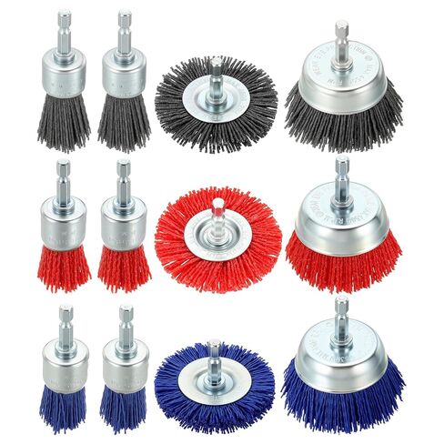 DTGN Wire Pen Cup Brush Set for Drill - 12 Pcs - Coarse Nylon Crimping Drill Wire Brush(0.05" Wires Size) - 1/4 Inch Hex Shank - Good for Cleaning Rust Paint Abrasive(1-2.5" Dia.) in Saudi Arabia