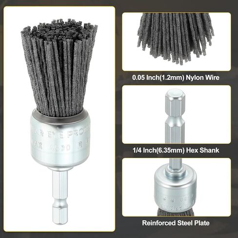 DTGN Wire Pen Cup Brush Set for Drill - 12 Pcs - Coarse Nylon Crimping Drill Wire Brush(0.05" Wires Size) - 1/4 Inch Hex Shank - Good for Cleaning Rust Paint Abrasive(1-2.5" Dia.) in Saudi Arabia
