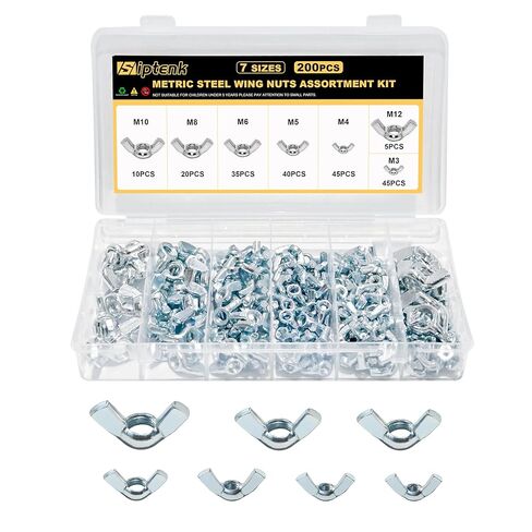 Siptenk Wing Nuts 400PCS, Metric & SAE Wingnuts 13 Assorted Sizes Carbon Steel Zinc Plated Butterfly Wing Nut M3-M12 6-32 to 3/8"-16 Fasteners Hardware Assortment Kit in Saudi Arabia