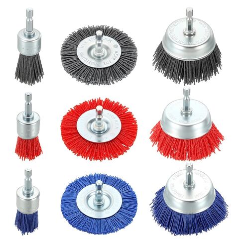 DTGN Wire Pen Cup Brush Set for Drill - 12 Pcs - Coarse Nylon Crimping Drill Wire Brush(0.05" Wires Size) - 1/4 Inch Hex Shank - Good for Cleaning Rust Paint Abrasive(1-2.5" Dia.) in Saudi Arabia