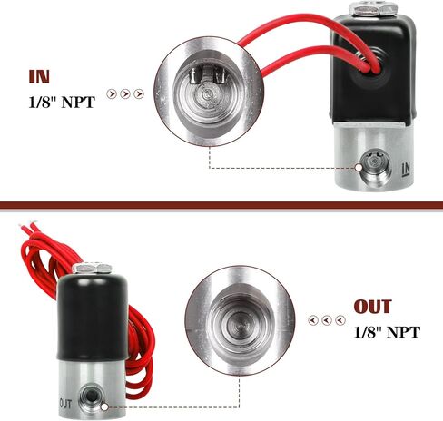1/8 "NPT صمام الملف اللولبي الكهربائي من الفولاذ المقاوم للصدأ للوقود، 12 فولت تيار مستمر مغلق عادةً فيتون 1/8" NPT داخل/خارج، 100 رطل لكل بوصة مربعة، 0.128 بوصة ممر داخلي، ختم فيتون، أسلاك الرصاص الحمراء in Kuwait