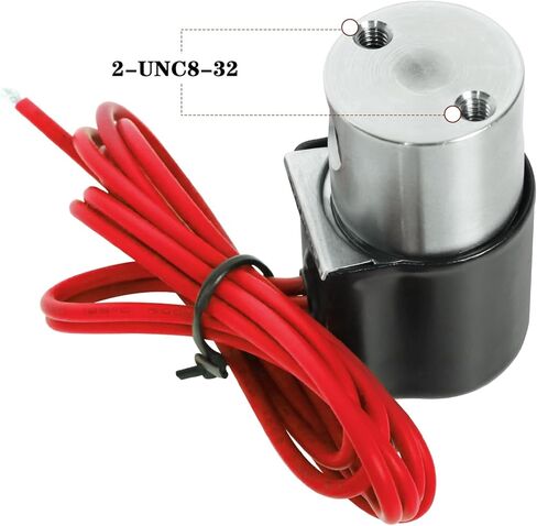 1/8 "NPT صمام الملف اللولبي الكهربائي من الفولاذ المقاوم للصدأ للوقود، 12 فولت تيار مستمر مغلق عادةً فيتون 1/8" NPT داخل/خارج، 100 رطل لكل بوصة مربعة، 0.128 بوصة ممر داخلي، ختم فيتون، أسلاك الرصاص الحمراء in Kuwait