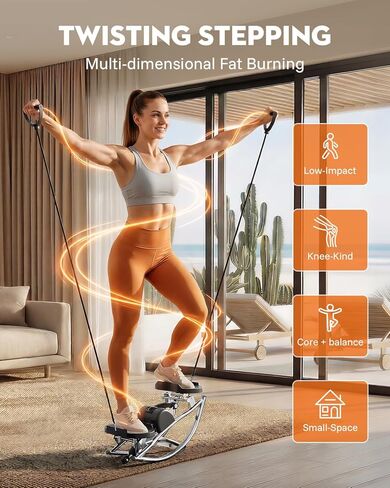 Low-Impact Rocking Steppers for Exercise at Home with Digital Display & Resistance Bands and Non-Slip Mat Equipment for Seniors & Beginners,250LBS Capacity in Saudi Arabia