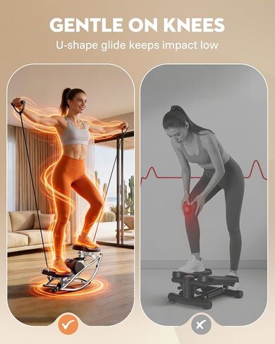 Low-Impact Rocking Steppers for Exercise at Home with Digital Display & Resistance Bands and Non-Slip Mat Equipment for Seniors & Beginners,250LBS Capacity in Saudi Arabia
