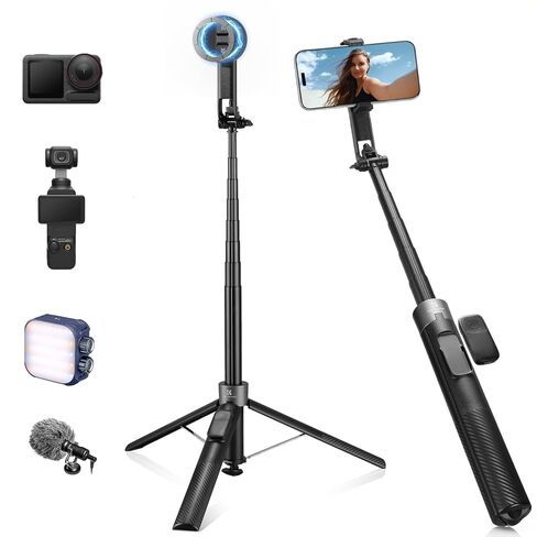 K&F CONCEPT Popod 72" Phone Tripod, 3-in-1 Clip & Magnetic Selfie Stick with Remote, Automatic Phone Tripod Stand, Compatible with iPhone 17-12 Series Android Phones 1/4" Screw Accessories in Saudi Arabia