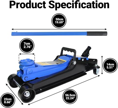 2.5 Ton Car Jack Low Profile Hydraulic Floor Jack, 5500 lbs Capacity, 3.4"-15.2" Lifting Range, Alloy Steel, Black, for Sedans and SUVs in Kuwait