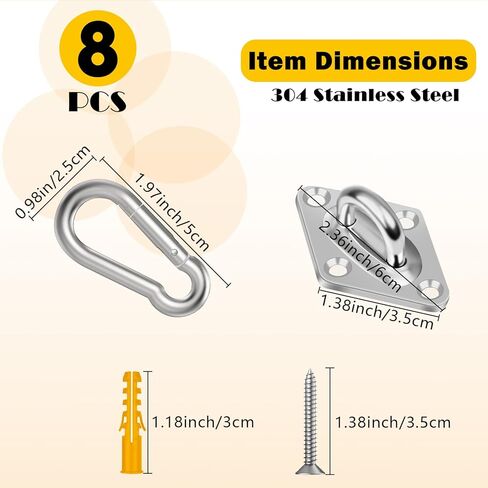 8 عبوات من خطافات العين الوسادة مقاس 2.31 بوصة، خطافات تعليق للعين من الفولاذ المقاوم للصدأ 304 لتعليق أرجوحة الشرفة، أجهزة تعليق شديدة التحمل مع براغي للاستخدام الخارجي/الداخلي. قطعة من الجبن in Kuwait