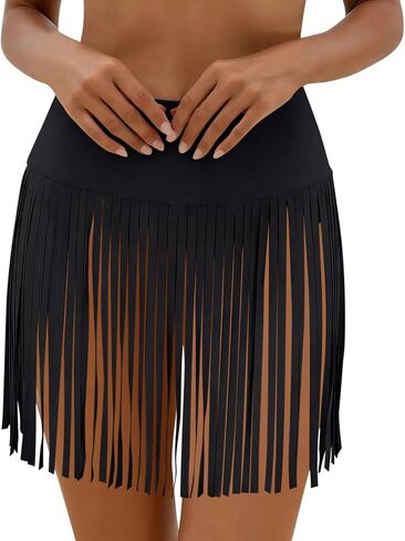 Oplxuo Women's Fringe Swim Skirts Summer Cover Up Beach Bathing Suit Mini Skirts in Kuwait