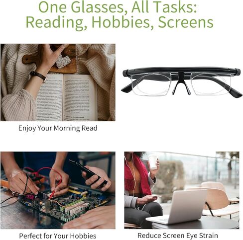Flex Focal Adjustable Glasses Dial Vision Reading Glasses Zoom Eyeglasses for Men Women One Power Auto Focus 0D to 400D Presbyopic Readers Variable Focus Eyewear Read Distance Near Far Sight in Saudi Arabia