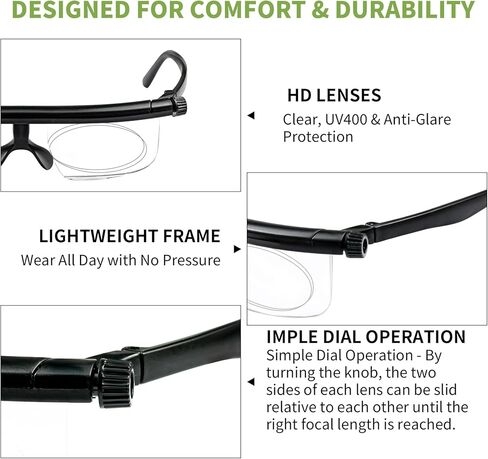 Flex Focal Adjustable Glasses Dial Vision Reading Glasses Zoom Eyeglasses for Men Women One Power Auto Focus 0D to 400D Presbyopic Readers Variable Focus Eyewear Read Distance Near Far Sight in Saudi Arabia