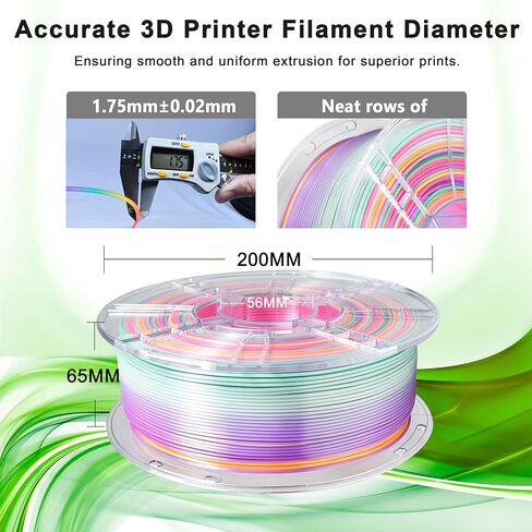 iBOSS Silk Candy Rainbow PLA+ Filament، 1 كجم طابعة ثلاثية الأبعاد PLA Plus Filament 1.75 مم+/ -0.02 مم، تغيير سريع للألوان كل 8 أمتار، مناسب لمعظم طابعات FDM (Silk Candy Rainbow) in Kuwait