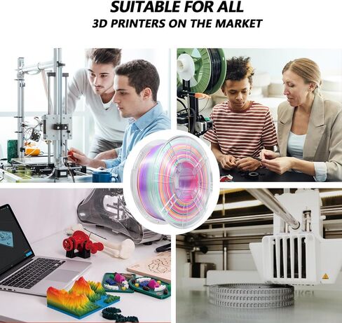 iBOSS Silk Candy Rainbow PLA+ Filament، 1 كجم طابعة ثلاثية الأبعاد PLA Plus Filament 1.75 مم+/ -0.02 مم، تغيير سريع للألوان كل 8 أمتار، مناسب لمعظم طابعات FDM (Silk Candy Rainbow) in Kuwait