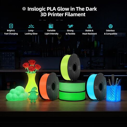 Inslogic Glow in the Dark Filament 1.75mm, 1kg (2.2lbs) Neatly Wound Luminous PLA 3D Printer Filament 1.75mm Dimensional Accuracy +/- 0.02mm, Prints Easily on Most FDM 3D Printers(Green) in Saudi Arabia