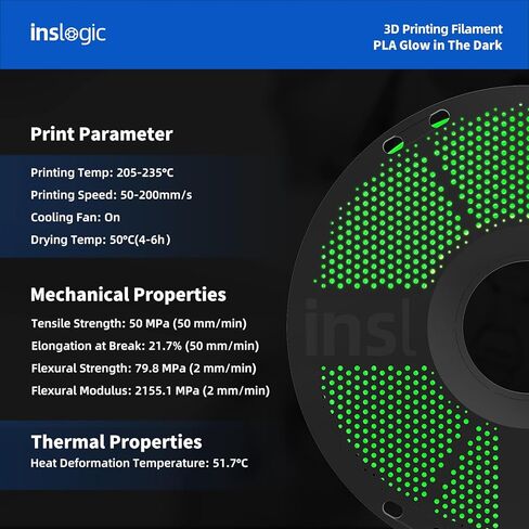 Inslogic Glow in the Dark Filament 1.75mm, 1kg (2.2lbs) Neatly Wound Luminous PLA 3D Printer Filament 1.75mm Dimensional Accuracy +/- 0.02mm, Prints Easily on Most FDM 3D Printers(Green) in Saudi Arabia