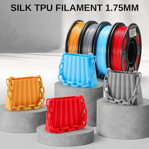 حزمة خيوط SainSmart Silk TPU، خيوط طابعة مرنة 95A TPU ثلاثية الأبعاد، 1.75 مم، دقة الأبعاد +/- 0.03 مم، سطح حريري لامع، حزمة 4 × 250 جم، ذهبي، فضي داكن، أزرق، أحمر in Saudi Arabia